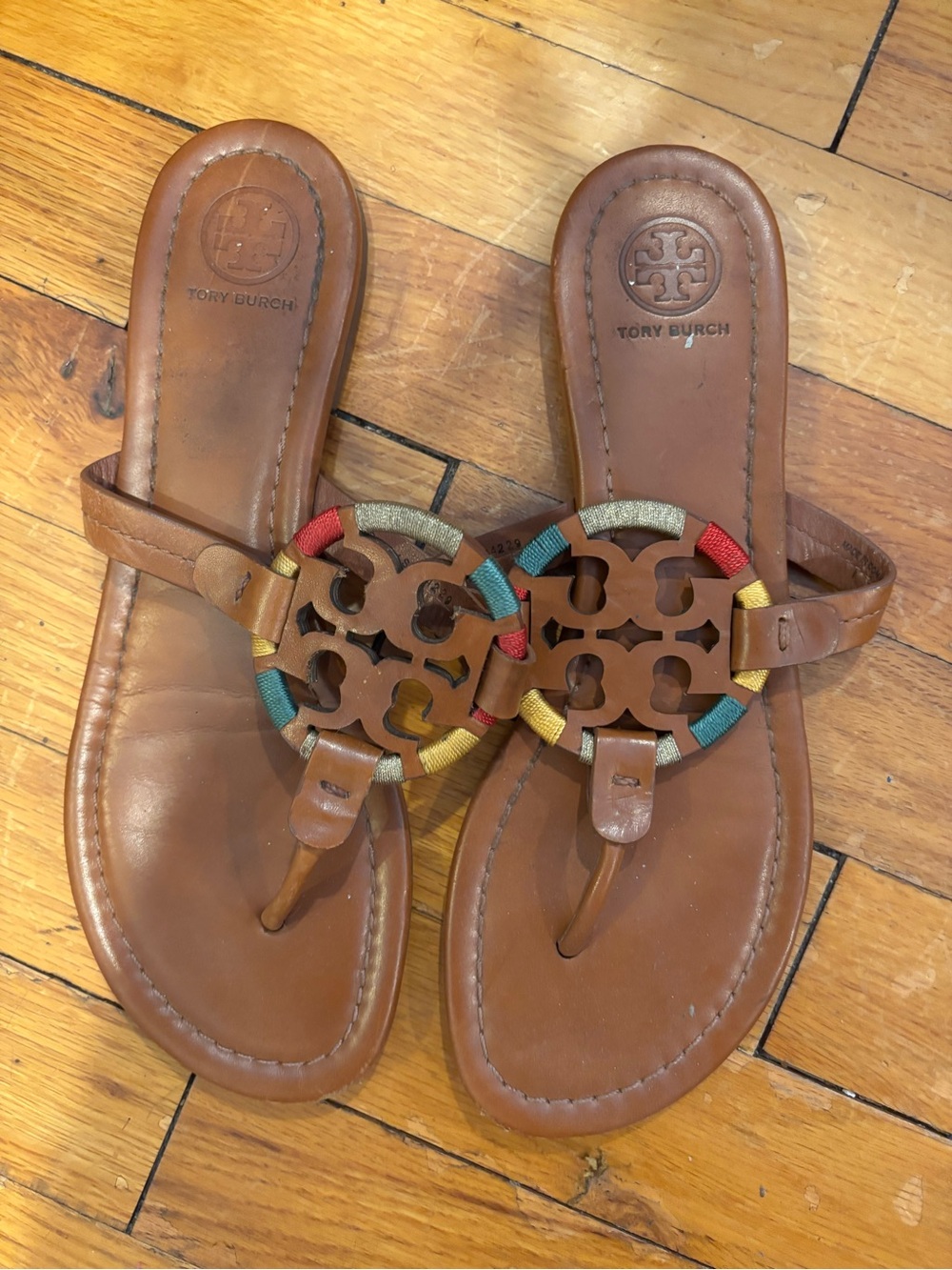 Tory Burch brown embroidered miller sandals - Picture 2 of 2